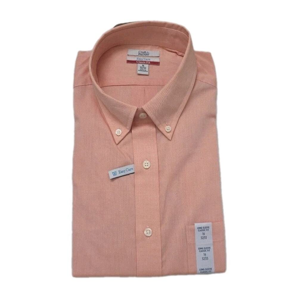 Mens Dress Shirt NWT Croft & Barrow Classic Fit Long Sleeve Pink Sz 16